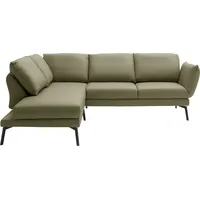 Ecksofa SCHÖNER WOHNEN-KOLLEKTION "L-Form" Sofas Gr. B/H/T: 329cm x 87cm x 259cm, Dickleder, Ottomane links, mit Drehsitzfunktion und Armlehnenfunktion rechts, mit Rückenneigung und Drehsitzfunktion im Eckelement, grün (oliv) Drehsitz-Funktion, USB-Anschluss, Armlehnfunktion, Rückenverstellung