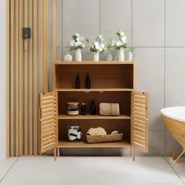 ad.con Badezimmerschrank Bambus mit 3 Ablagen 81 x 65 x 31 cm Natural