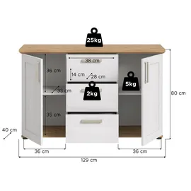 VCM Sideboard Verona 129 x 40 cm Weiß