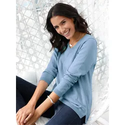 V-Ausschnitt-Pullover INSPIRATIONEN "Pullover", Damen, Gr. 38, blau (eisblau), 100% Baumwolle, unifarben, Langarm, Pullover