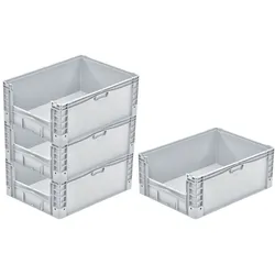PROREGAL 4x Euro-Norm Großbehälter Insight | HxBxT 32x60x80cm | 133 Liter | Grau  | Eurobehälter, Transportbox, Transportbehälter