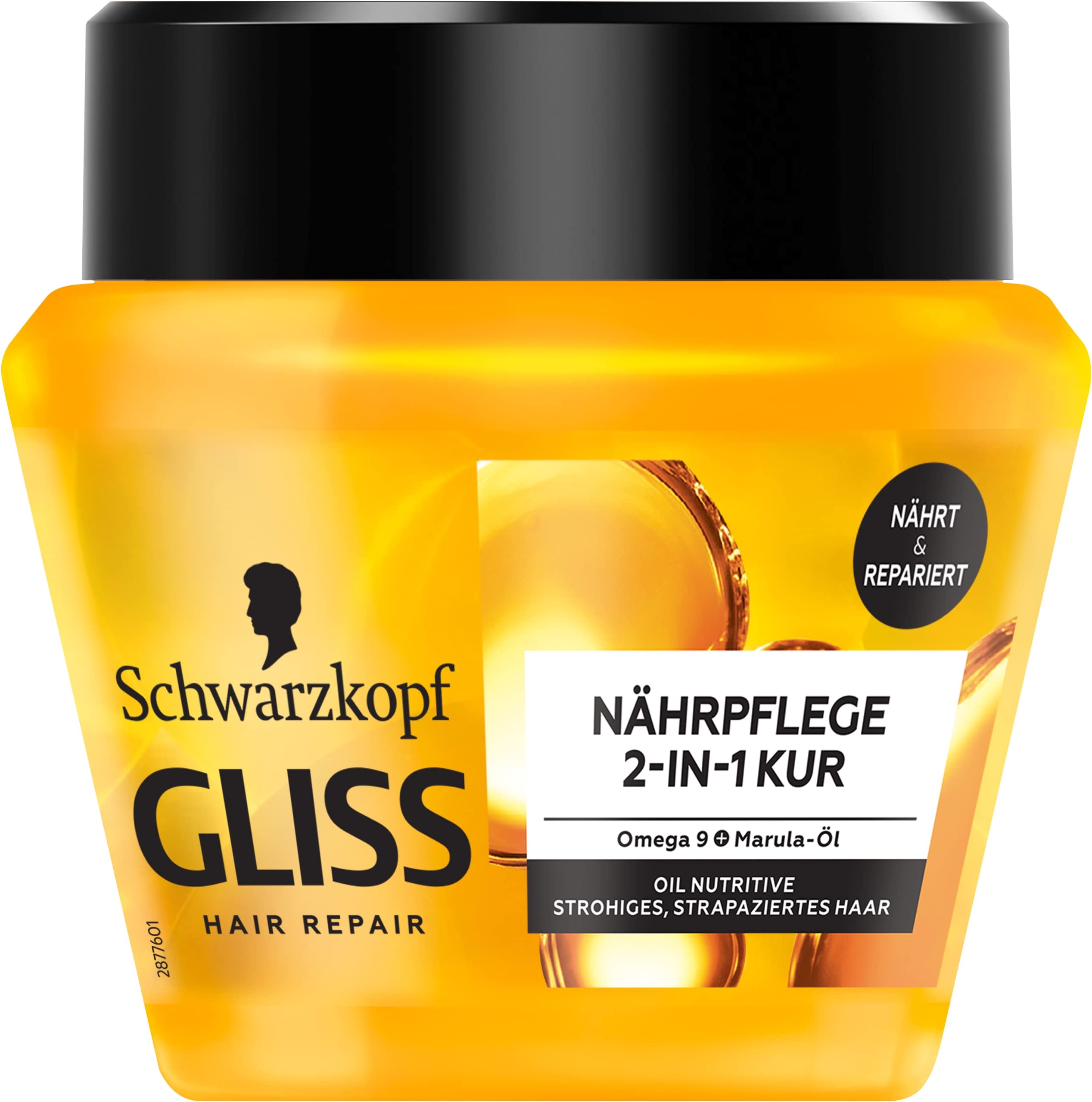 Gliss 2-in-1 Nährpflege Kur Oil Nutritive (300 ml), Haarkur nährt strohiges, strapaziertes Haar, Haarmaske sorgt für sinnliche Geschmeidigkeit