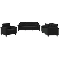 VidaXL 3-tlg. Sofagarnitur mit Kissen Schwarz Mikrofasergewebe