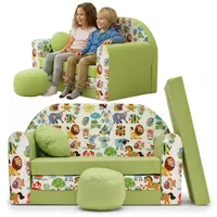 TUPPI Kindersofa mit Schlaffunktion 168x98 cm - Kindersofa Ausklappbar - Kinder Sofa für Kinderzimmer - Samtweicher Velours - 4-teilig inkl. Kissen & Puff