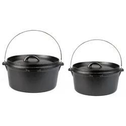 Dutch Oven 7,5 L Gusseisen Guss Topfset Topf Pfanne Camping Grill Platte BBQ