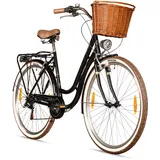 Bergsteiger Marseille 28 Zoll Damenfahrrad, ab 150 cm, Korb aus Rattan, Fahrrad-Licht, Damen-Citybike, Damenrad im Retro-Design«, 6 Gang Shimano Tourney Schaltung, Kettenschaltung