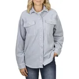 denimfy Hemd Damen Oversized Langarm DFSophia Cordhemd Hemdjacke Hemdbluse Freizeithemd Taschen Knöpfe Einfarbig Blau XL, Größe:XL, Farben:Vintage Jeans Blue - XL