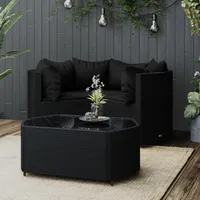 Ankonbej 4-tlg. Garten-Lounge-Set mit Kissen Schwarz Poly Rattan - Schwarz