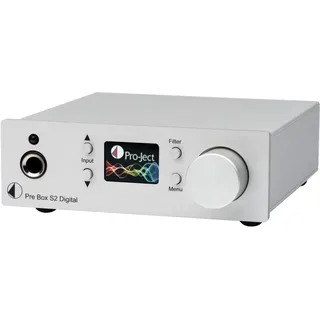 Pro-Ject Pre Box S2 Digital Edition 23, Audiophiler Stereo Vorverstärker, verbesserte leistungsstärkere Version, ESS9038 Dual-DAC, 24bit/192kHz, DSD512, Made in Europe, Silber