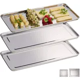 Relaxdays 10030060_59 Servierplatte, 3er Set, Edelstahl, spülmaschinenfest, Wurst, Käse, Party, Schlemmerplatte, 45,5x22 cm, Silber