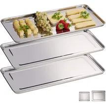Relaxdays 10030060_59 Servierplatte, 3er Set, Edelstahl, spülmaschinenfest, Wurst, Käse, Party, Schlemmerplatte, 45,5x22 cm, Silber