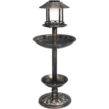 vidaXL Deko Vogelbad Kunststoff mit Solarbetriebenen LED-Leuchten braun/bronze