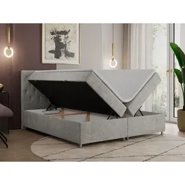 MKS Meble Boxspringbett 180x200 mit Bettkasten, Boxspringbett 180x200 mit Matratze, Doppelbett mit Matratze und Topper - Polsterbett mit Kopfteil - ROMA - 18... - Hellgrau