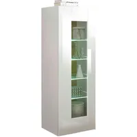 Furn.design Vitrine, Weiß Hochglanz, Eiche, Nachbildung,Eiche, 4 Fächer, 45x131x38
