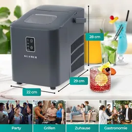 Klamer Eiswürfelmaschine klein (2025), 8 Eiswürfel in 8 Minuten, 11 kg Eiswürfel pro Tag, 2 Eiswürfelgrößen, 1 L Wassertank, Geräuscharmer Eiswürfelb...
