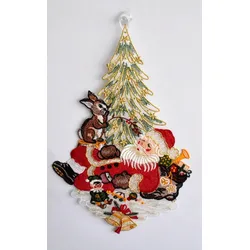 Fensterbild STICKEREIEN PLAUEN "Weihnachtsmann", bunt, B:23cm H:36cm, Polyester, Fensterbilder