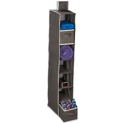 Relaxdays Hängeregal Kleiderschrank, 7 Fächer, Stoff, HxBxT: 106 x 16,5 x 31 cm, 2 Schübe, Kleiderorganizer, anthrazit