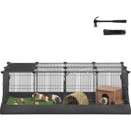 Songmics Kleintierlaufstall mit Doppeltür, Freigehege für Kaninchen, Meerschweinchen, Unterlage, 20 Platten, schwarz - Schwarz