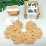 Monstera Blatt Kork Untersetzer, 6 Stück Kork Untersetzer Set mit Box, Frühling Sommer Herbst Dekoration, Geschenk für Frau, Geburtstagsgeschenk