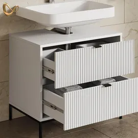 livinity® Waschbeckenunterschrank Aterno, Weiß, 70 x 63 cm mit 2 ausziehbaren Schubladen