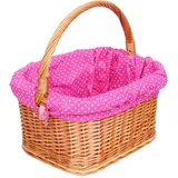 Einkaufskorb mit Stoffbezug Weidenkorb Autokorb Weide Korbwaren Korb mit Einlage | Rosa (pink), abnehmbar