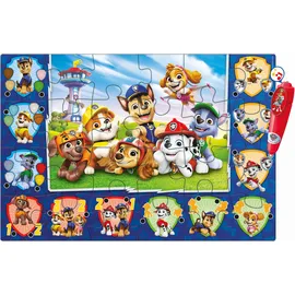 CLEMENTONI Quiz-Bodenpuzzle - Paw Patrol - Interaktives Lernspiel mit Stift, 24 Teile Puzzle für Kinder ab 3 Jahren, 62 x 42 cm, 16684