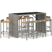 vidaXL 9-tlg. Gartenbar-Set Grau Poly Rattan & Massivholz Akazie