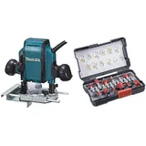 Makita RP0900J Oberfräse 900 W, Blau, Silber, 8 x 210 mm + Fräser-Set