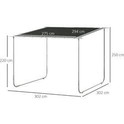 Outsunny - Pergola - 302Lx302Wx250Hcm - Dunkelgrau