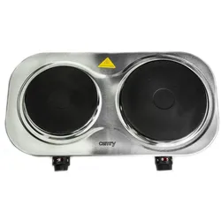 Camry CR6511 Doppel-Elektroherd, Kochzone 18,5 - 15,5 cm, 2 stufenlos regelbare Thermostate, 1500W-1000W, Silber