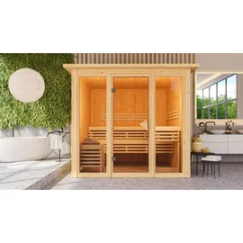 Karibu Sauna Askja Superior mit Fronteinstieg 68 mm Ohne Dachkranz Ohne Ofen