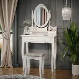 Vicco Schminktisch Meghan Weiß, 75 cm mit Hocker 75x147 Barock Schlafzimmerkommode Schminkkommode Schwenkspiegel Schublade Aufbewahrung Frisierkommode Make-Up-Tisch