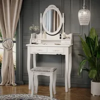Vicco Schminktisch Meghan Weiß, 75 cm mit Hocker 75x147 Barock Schlafzimmerkommode Schminkkommode Schwenkspiegel Schublade Aufbewahrung Frisierkommode Make-Up-Tisch