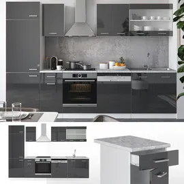 Vicco Küchenzeile R-Line 300 cm anthrazit hochglanz