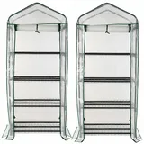 Royal Gardineer 2er-Set Folien-Gewächshäuser, 4 Etagen, Aufroll-Tür, 69x160x49cm, weiß