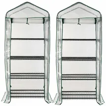 Royal Gardineer 2er-Set Folien-Gewächshäuser, 4 Etagen, Aufroll-Tür, 69x160x49cm, weiß
