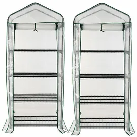 Royal Gardineer 2er-Set Folien-Gewächshäuser, 4 Etagen, Aufroll-Tür, 69x160x49cm, weiß