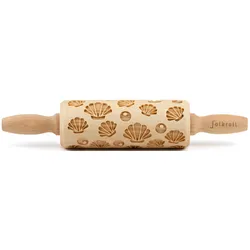 Teigroller FOLKROLL "Muscheln", braun (holzfarben), L:23cm Ø:4,5cm, Buchenholz, Teigroller, Keksteig im Handumdrehen mit Motiv versehen