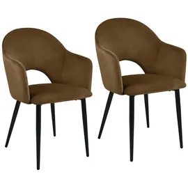 Svita HAILEY 2er Set Esszimmerstühle Küchen-Sessel gepolstert Samt Braun