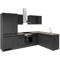 P & B Eckküche, Schwarz, Holzwerkstoff, 2 Schublade(n),1 Schublade(n) Schubladen, seitenverkehrt montierbar, L-Form, nur wie online abgebildet bestellbar, 310x175 cm, Küchen, Eckküchen, Eckküchen mit Geräte