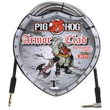 PIG HOG Armor Clad Instrumentenkabel, 6m/20ft, 6.35 (1/4”) auf 6.35 (1/4”), Edelstahl-Ummantelung, OFC-Leiter, Robuste Qualität, Winkelstecker