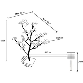 GLOBO Solarlampen für Außen Garten Deko Solarleuchte Außenbereich Stecklampe im Baum Design, Erdspieß Blüten Baum, led, h 60 cm