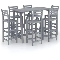 vidaXL 7-tlg. Garten-Bar-Set Grau Massivholz Akazie
