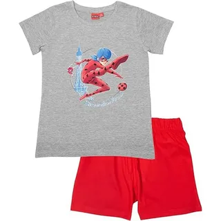 UNITED LABELS Miraculous Schlafanzug für Mädchen - Ladybug Kinder Pyjama Set Oberteil Hose Grau/Rot (DE/NL/SE/PL, Numerisch, 122, 128, Regular, Grau/Rot) - 122-128