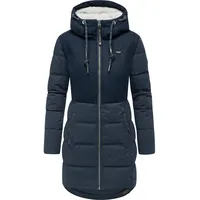Ragwear Damen, Lange Steppjacke Wintermantel mit Kapuze Ashani Block Intl. Navy25 Gr. S - S