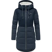 Ragwear Damen, Lange Steppjacke Wintermantel mit Kapuze Ashani Block Intl. Navy25 Gr. S - S