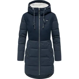 Ragwear Damen, Lange Steppjacke Wintermantel mit Kapuze Ashani Block Intl. Navy25 Gr. S - S