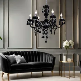 ETC Shop Hänge Leuchte Kronleuchter Fernbedienung Decken Lampe schwarz im Set inklusive RGB LED Leuchtmittel