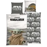 Herding Bettwäsche Mandalorian Grogu Baby Yoda Disney Star Wars 135x200cm, Renforcé, 2 teilig, Grogu Mandalorian, Reißverschluss grau