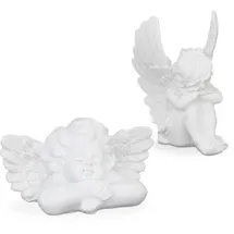 Relaxdays Grabengel 2er Set, Engelfigur anmutig, wetterfest, frostsicher, Grabschmuck, Schutzengel, Kunststein, weiß